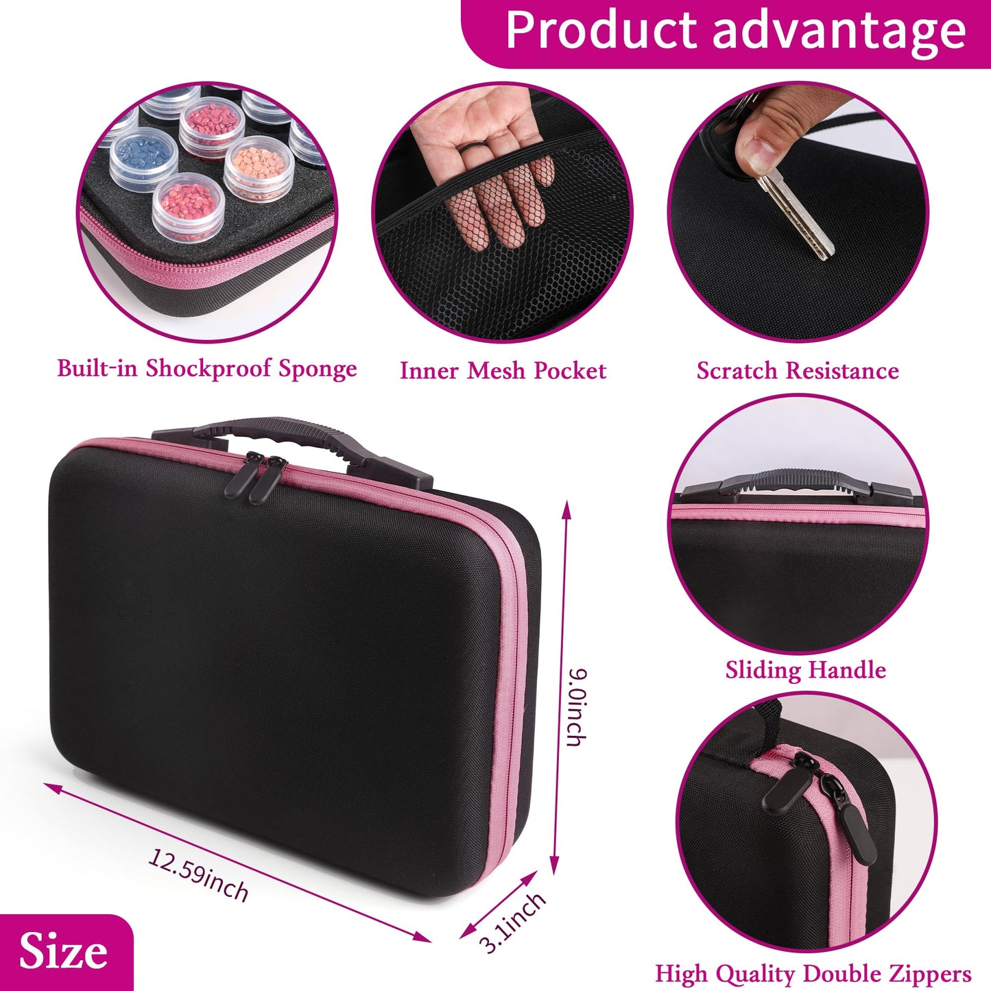 LYMUSUMI Diamond Art Storage Containers 60 Slots Diamond Painting Accessories and Tools Portable Bead Organizer Boxes for Adults（Pink）