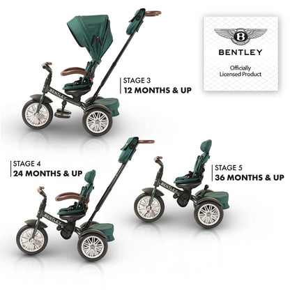 Bentley 6-in-1 Baby Stroller & Toddler Tricycle – Officially Licensed Luxury Kids Bike, Convertible Travel Strollers & Kid Trike with Air Wheels, Canopy & Safety Features (6m-5y+ | Spruce Green)