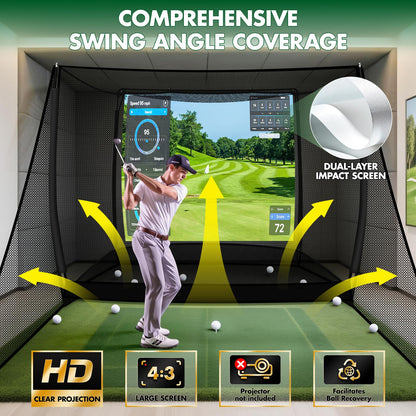 10x8FT Golf Practice Net with 2 Net Side Barriers Outdoor Indoor Golfs Hitting Net with HD Impact Screen Kit for Backyard Home Easy Set up Golf Training for Garage