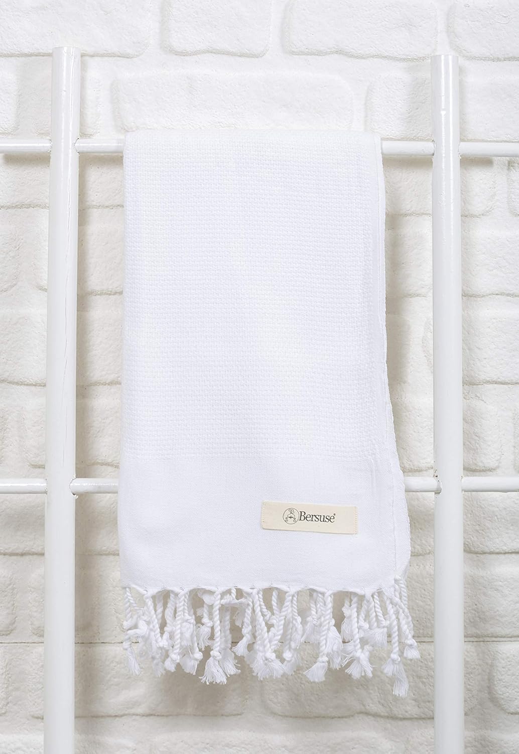 Bersuse 100% Cotton Ventura Premium Turkish Towel - Soft, Absorbent, Quick-Dry Bath & Beach Towel - 37x70 Inches, White