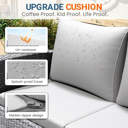 Wisteria Lane Patio Furniture Set, Wicker Outside Outdoor Furniture for All Weather, Patio Sofa with High Backrest Support and Wide Armrest for Backyard, Balcony, Deck, Porch, Light Gray
