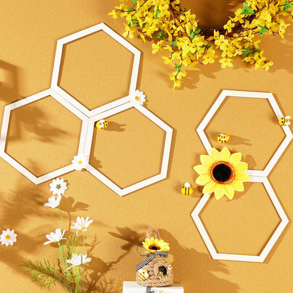 Gerrii 12 Pcs 8.2 Inch Honeycomb Decorations Unfinished Wooden Hexagon Wall Decor Hexagon Wall Stickers Decorative Wood Honeycomb Beehive Sign for Baby Shower Honeybee DIY Birthday Party Decor