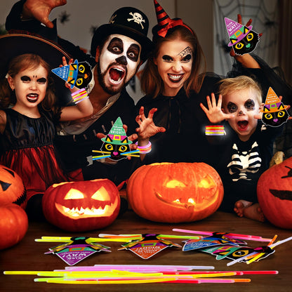 Blosssound 36 Sets Halloween Gifts 36 Halloween Cat Greeting Cards with 108 Glow Sticks Halloween Party Favors for Halloween Goodie Bag Fillers Glow in the Dark Decor Supplies