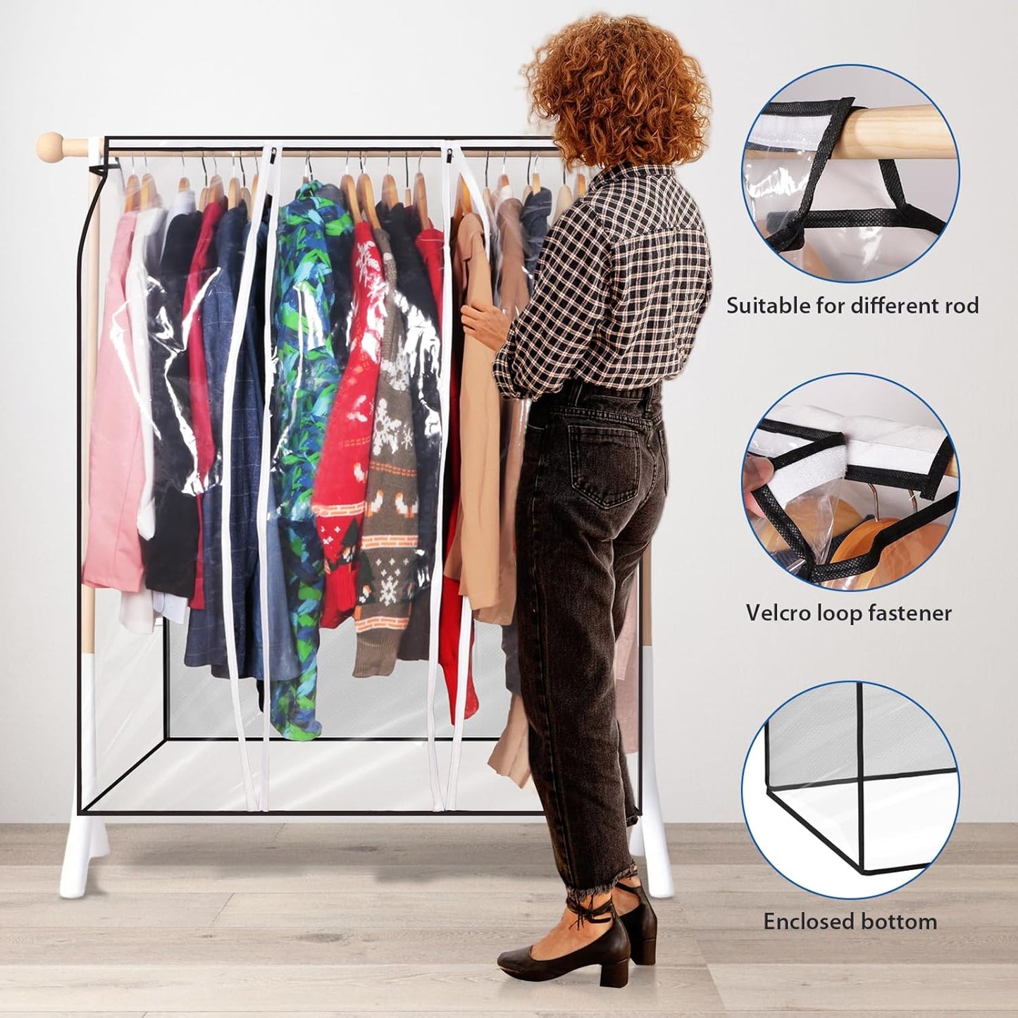 Zilink 43" Clear Hanging Garment Bags, Extra Large Closet Storage Bag for Winter Clothes