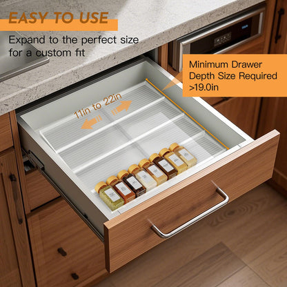 Spice Drawer Organizer, 4 Tier Clear Acrylic Drawer Seasoning Organizer Rack, Kitchen Seasoning Jars Drawers Insert, Expandable 11" to 22" Spice Rack Tray for Cabinet/Countertop (Jars Not Included)