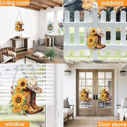 LPDJITO Boots Diamond Art Hanging Kits Adults, Acrylic Diamonds Painting Pendant Board Kits Sunflower, Diamond Art Painting Window Pendants Home Garden Wall Hanging Kits Hanging