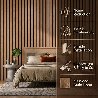ZThrgran 6-Piece Wood Slat Acoustic Wall Panels, 94.5"x7.9" 3D Textured Accent Strips for Room Decor and Noise Reduction, Walnut