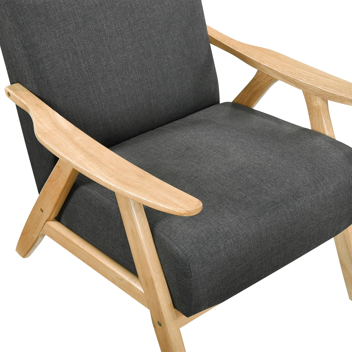 Lexicon Mid Century Modern Accent Chair with Solid Wood Frame in Natural Finish, Textured Fabric Living Room Lounge Arm Chair, Thick and Comfy Innerspring Seat Cushion, Linen-Look Fabric, Dark Gray