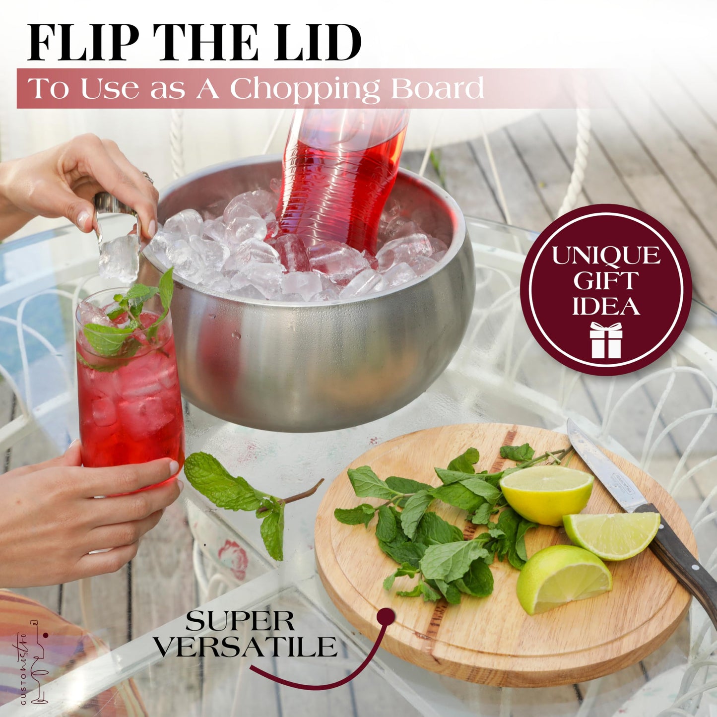 Gusto Nostro 4.1L Insulated Ice Bucket with Lid and Tongs, Double Wall Stainless Steel Ice Bucket Large, BPA Free Ice Bucket for Cocktail Bar, Keeps Champagne, Wine, Beer Chill for Parties