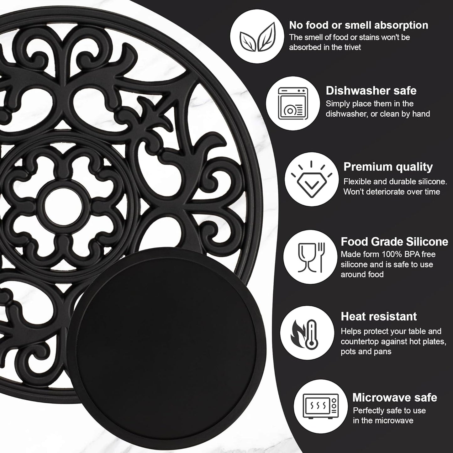 Studio Cornelia's 6 Decorative Heat Resistant Silicone Trivet Mats for Hot Pots and Dishes + 4 Coasters