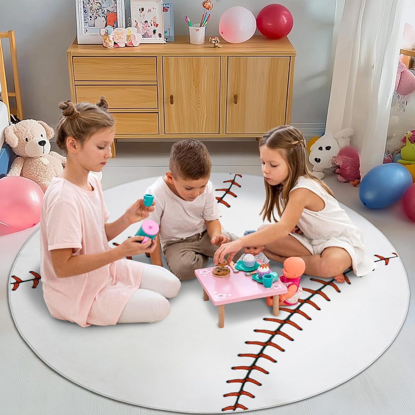 Washable,40 Inch Soft Round Rugs for Bedroom, Baseball Rug for Boys, Bedside Area Kids Carpet, Baseballs Lovers Home