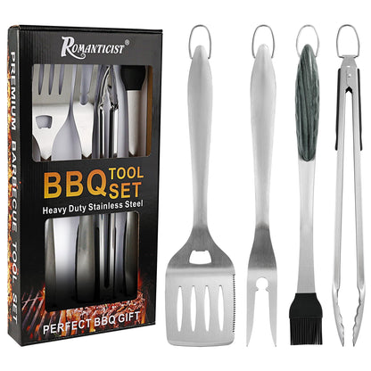ROMANTICIST 4pc Heavy Duty Grill Accessories for Top Chef - Professional Grill Tools Set & Basic BBQ Tools for Backyard Restaurant Outdoor Kitchen - Deluxe Grill Gift for Dad on Father’s Day Christmas