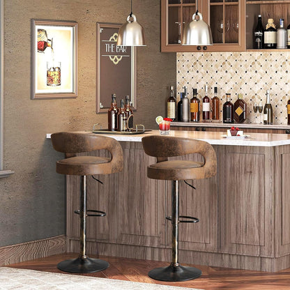 VECELO Bar Stools Set of 4 Adjustable Swivel Modern Pu Leather Barstools, Counter Bar Stools with Back and Arms, for Kitchen, Bar (Dark Brown)