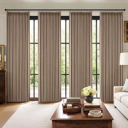 MIULEE Pinch Pleated 100% Blackout Curtains 108 Inch Long 4 Panel Set for Bedroom Thick Linen Memory Trained Pleat Living Room Darkening Back Tab Double Layer Thermal Insulated Drapes, Linen