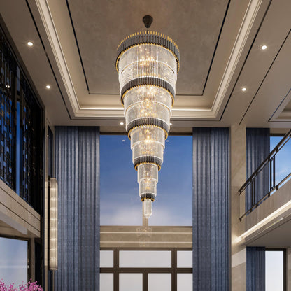 WOSOHYUN Extra Large Staircase Chandeliers 9-Tier Black and Gold Chandelier Luxury Long Crystal Chandelier Lighting for High Ceiling Foyer Entryway Grand Hotel Lobby 31-Light H84 x W40