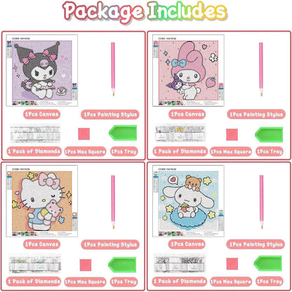 Sretoul 4 Pack Cartoon Diamond Art Kits for Kids - Kid Diamond Art Painting Kit Cartoon, Cute Gem Arts for Kids Ages 4 6 8 12, DIY Crystal Gem Kits for Children Girls Boys Gifts (6x6 inch)