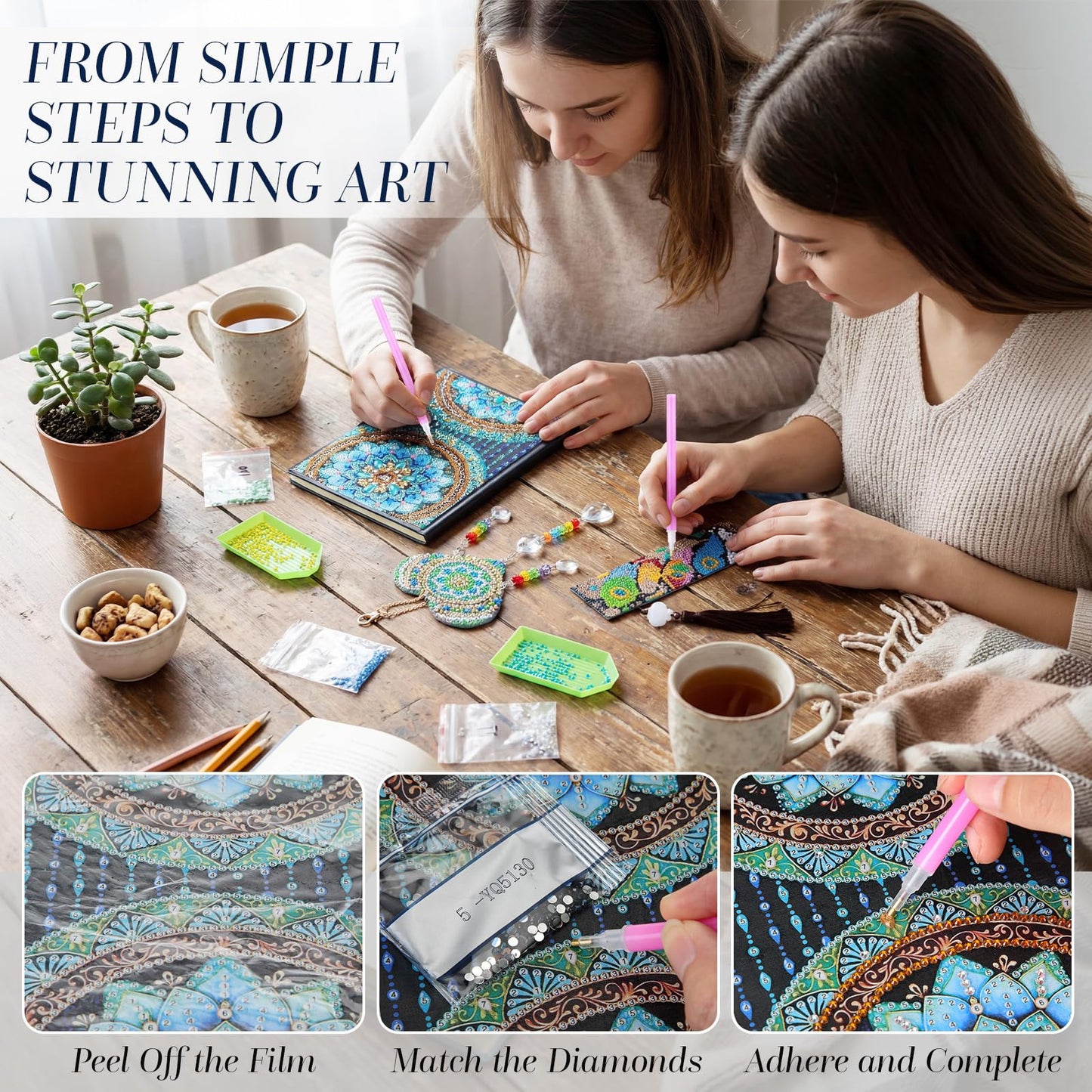 ForraFun Diamond Art Notebook for Adults Diamond Painting Journals Notebooks 5d DIY Diamonds Notebook Painting Kit with Diamonds Ballpoint DIY Bookmark & Wind Chime for Crafts Gift(Mandala)