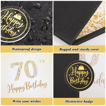 Thboxes Happy 70th Birthday Decorations for Men, Black Gold Signature Guest Book Alternative Cheers to 70 Years Birthday Gifts Creative Signing Card Board for 70th Party Supplies