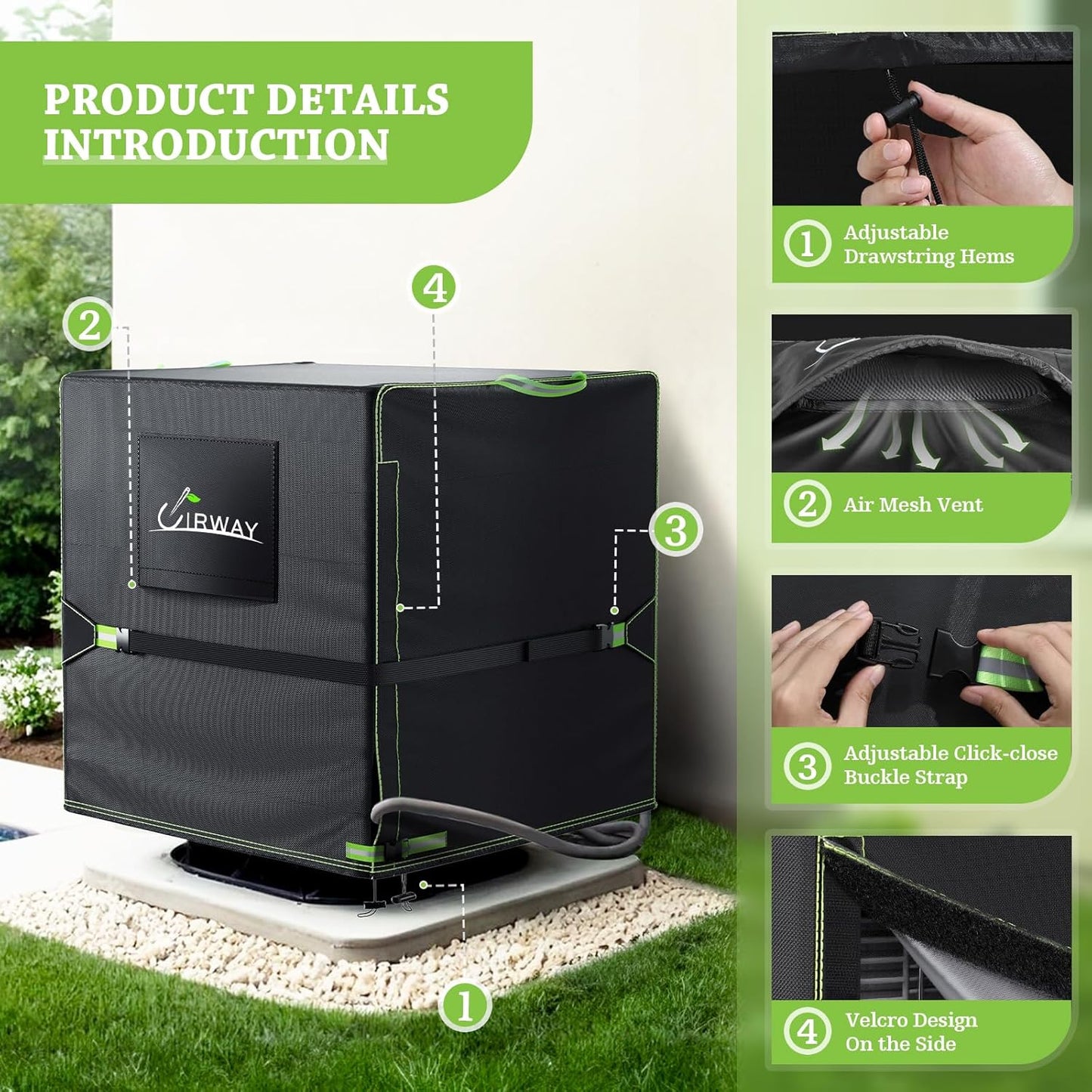 UIRWAY Air Conditioner Covers, Heavy Duty Outdoor Waterproof AC Protection Cover for Universal Square Units