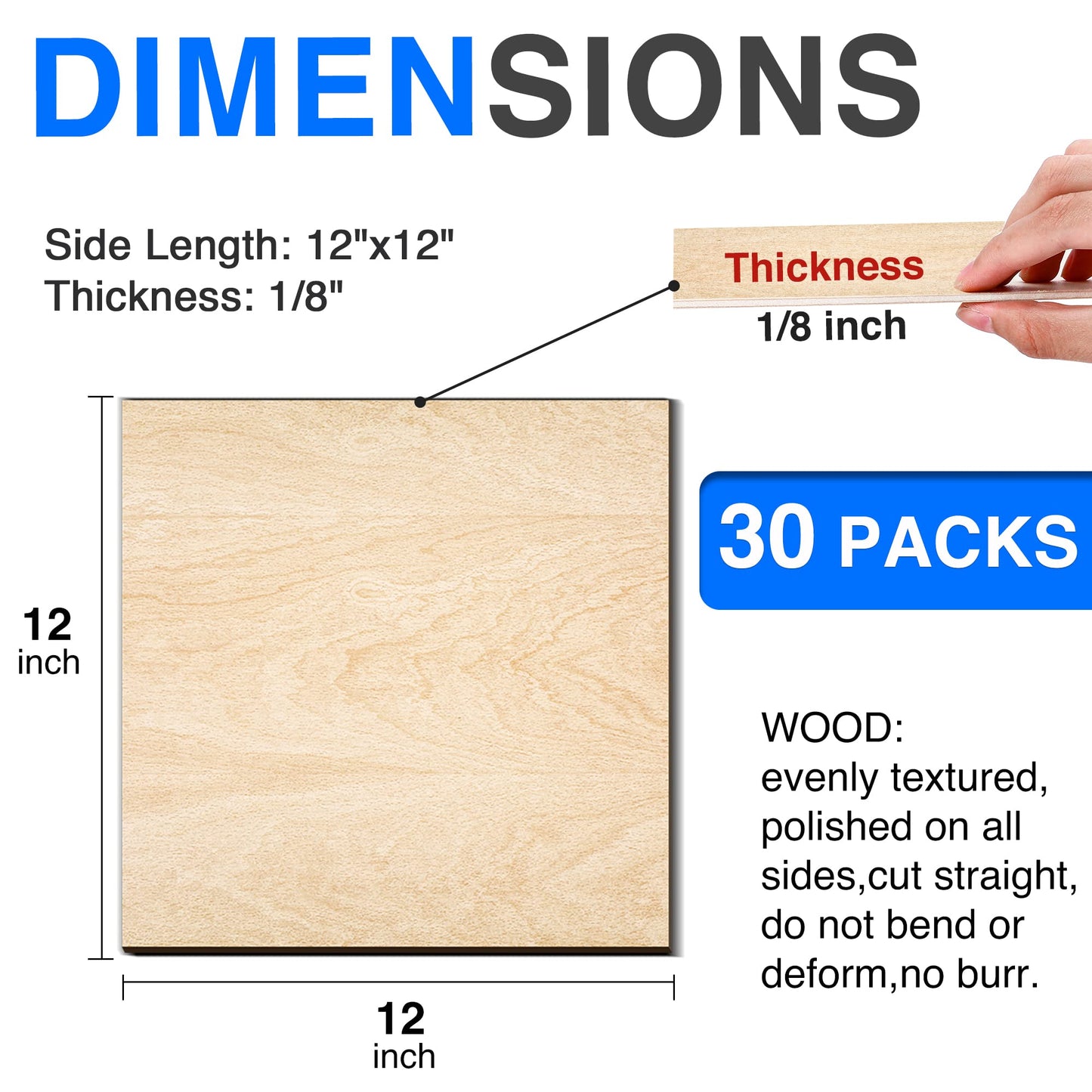 30 Pack Basswood Sheets 12"x12"x1/8", 3mm Basswood for Laser Cutting, Thin Plywood Board Unfinished Wood for Crafts, DIY Architectural Models Making, Wood Engraving, Wood Burning Product.