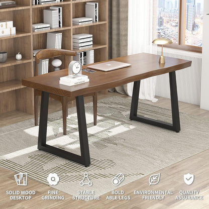 jmzx store Solid Wood Rustic Style 55.1-inch Computer Desk - Large Office Desk for Home Office, Modern and Simple Design, Ideal for Dining,Study, Writing (blackv, 55.12 * 27.56 * 29.53)