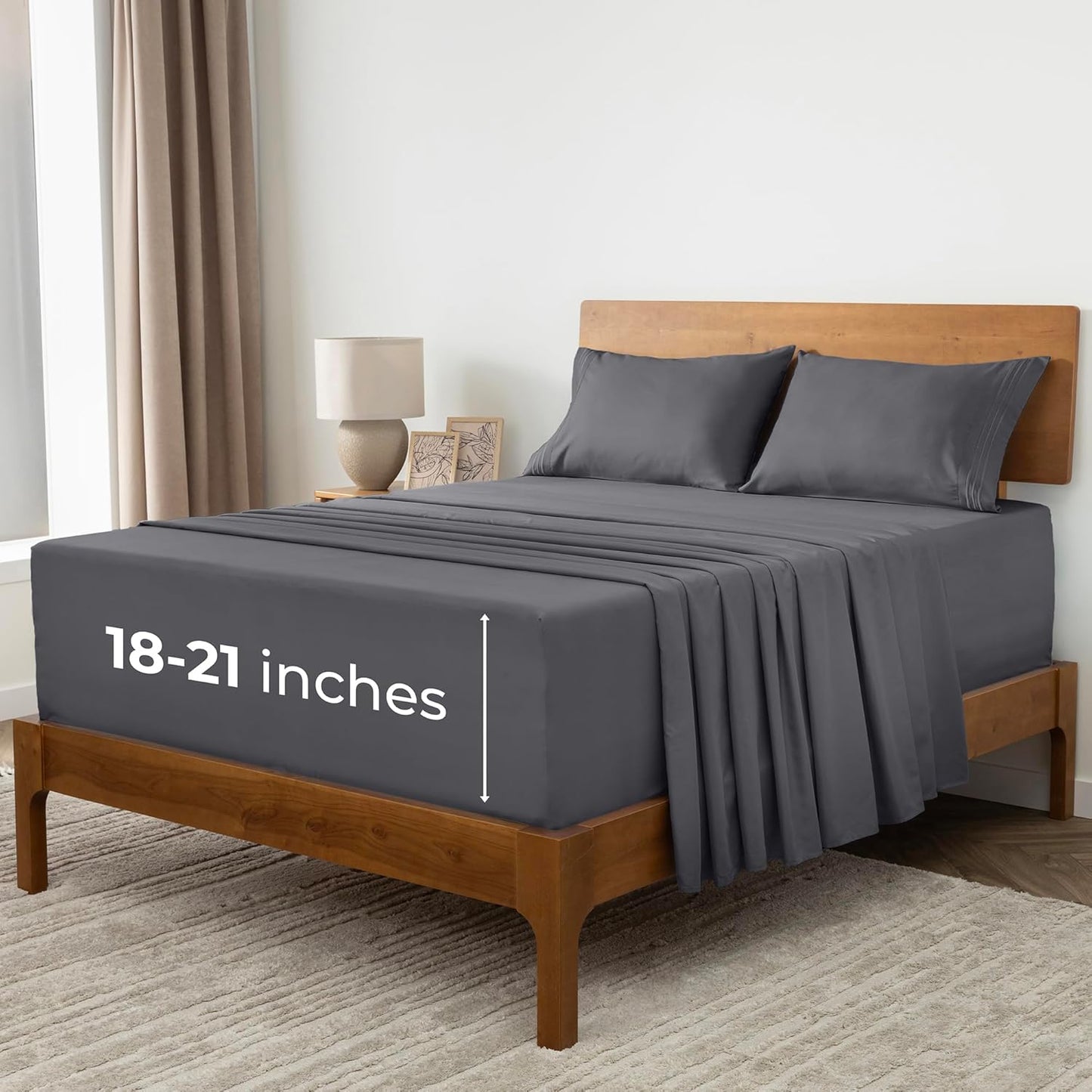 Mellanni Extra Deep California King Sheets - Hotel Luxury, Ultra Soft & Cooling - 4 PC Set in Gray