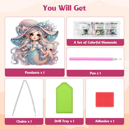 GHHKUD Mermaid and Octopus Diamond Art Hanging Kits for Adults, DIY Double Sided Diamond Painting Hanging, Special Shaped Acrylic Ornaments Pendants for Window Home Garden Wall