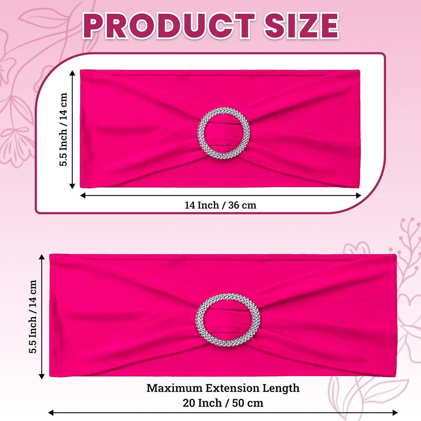 MDS Spandex Chair Sashes - Universal Elastic Stretch Bands with Buckle Slider Bow | Pack of 200 - Magenta