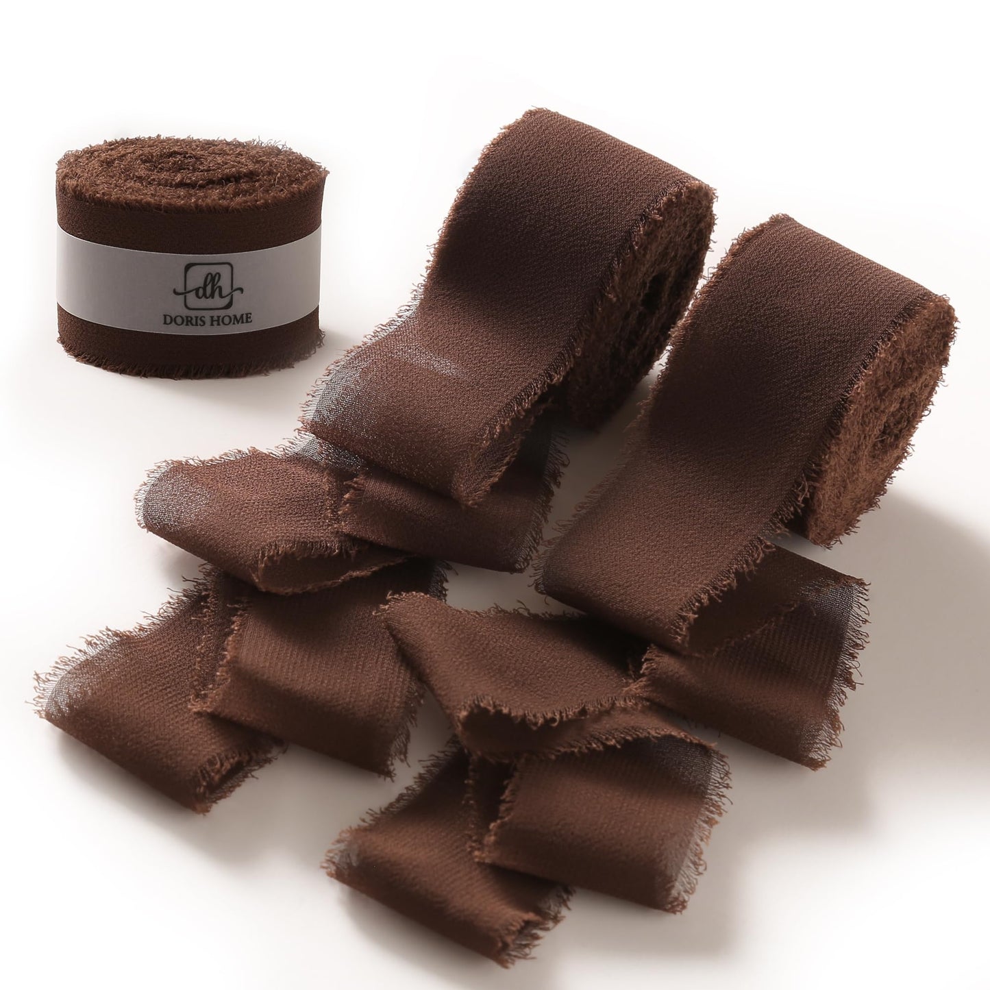 DORIS HOME Dark Brown Chiffon Ribbon for Flower Bouquet, 1" x21Yd Fabric Ribbon for Gift Wrapping, Handmade Frayed Ribbon for Wedding Invitations/Halloween Decorations
