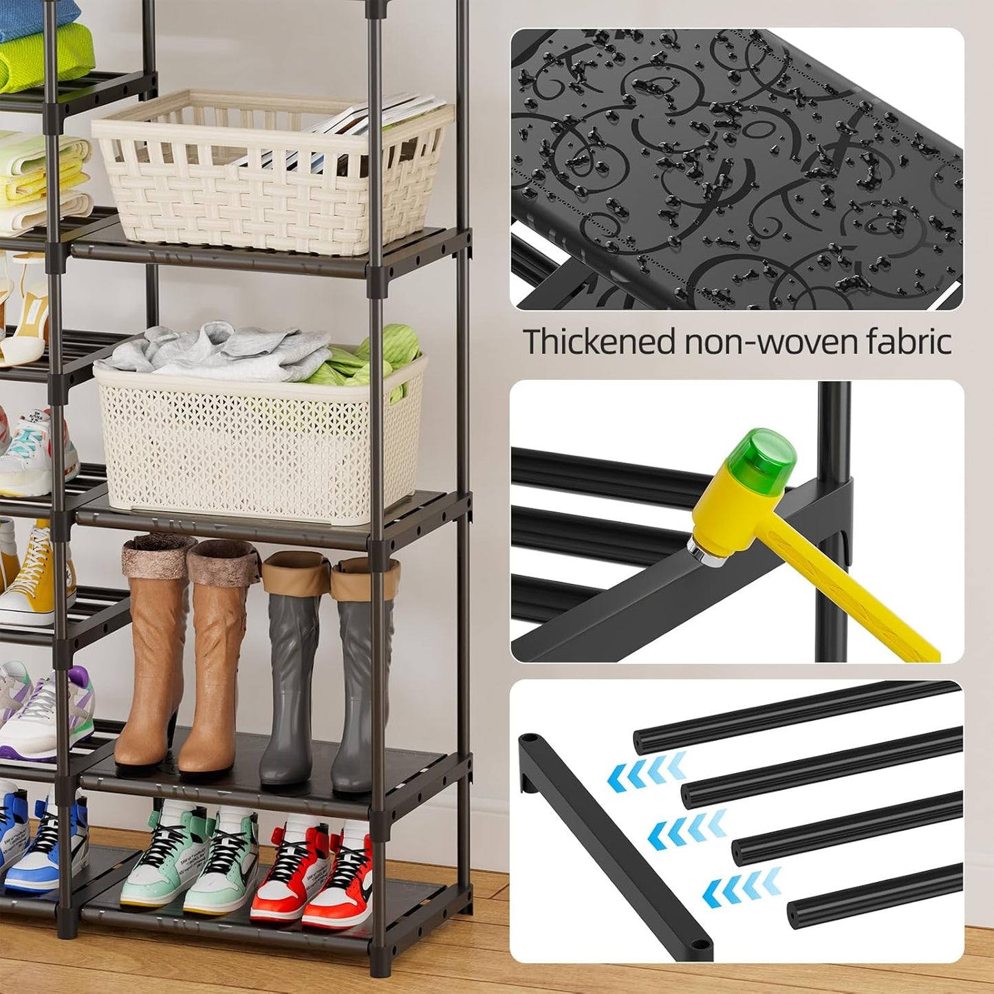 12 34-50 Closet, Ekisemio Tier Shoe Rack Tall, Shoe Rack Organizer, Large Capacity Holds Pairs, Boot Rack Organizer