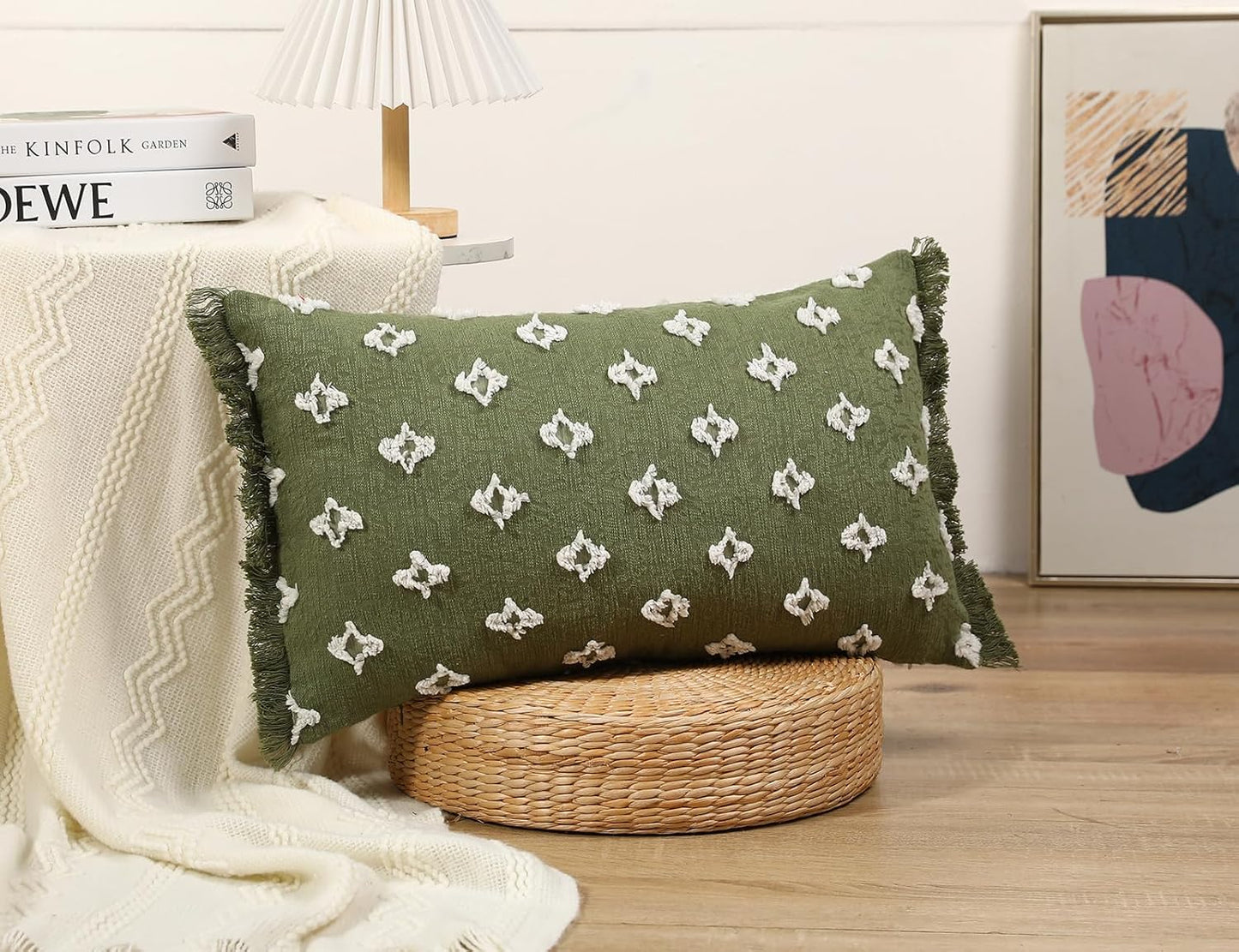 16x26 Tassel,3D Boho Long Lumbar Pillow Cover with Flower Patterned Cotton Decorative Long Lumbar Pillow Cover Pillow