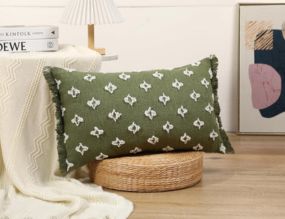 16x26 Tassel,3D Boho Long Lumbar Pillow Cover with Flower Patterned Cotton Decorative Long Lumbar Pillow Cover Pillow