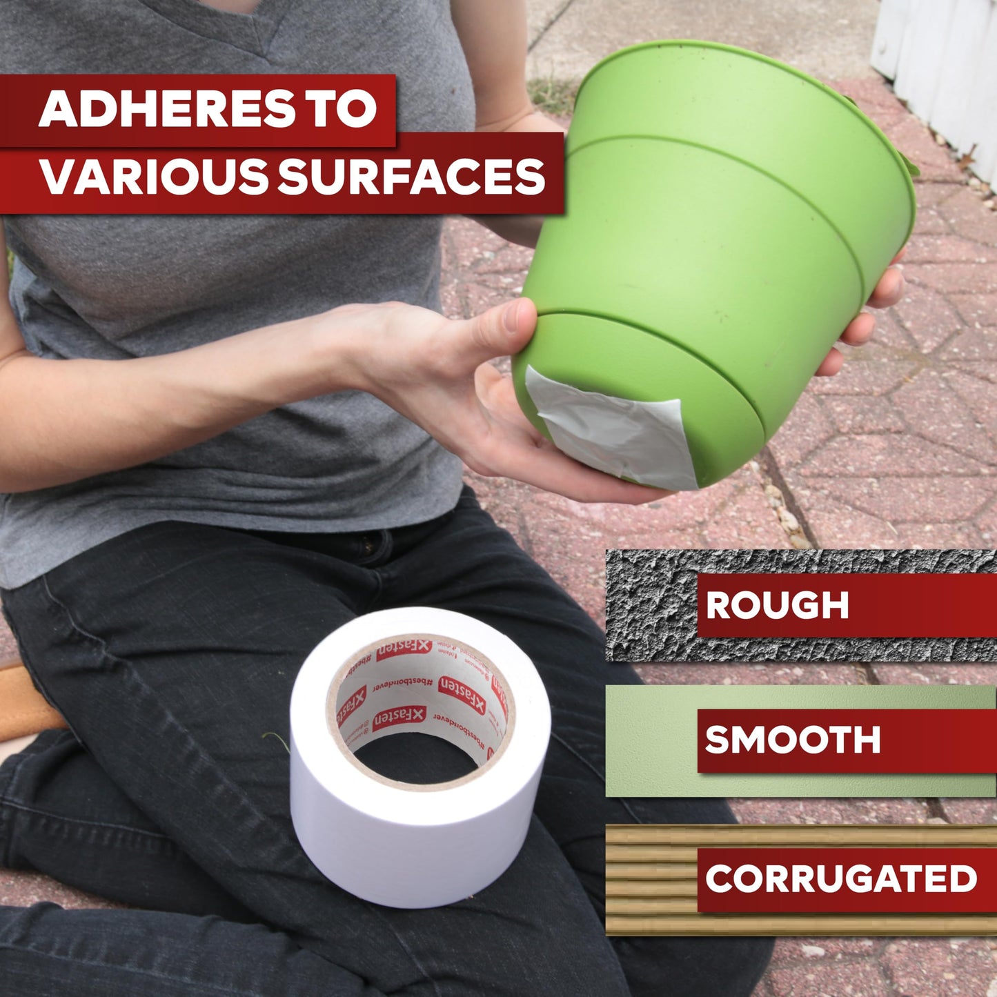 XFasten Tear-by-Hand Double Sided Tape, 2-inch by 30-Yard, Easy Tear for DIY Crafts, Woodworking and Carpet Installation