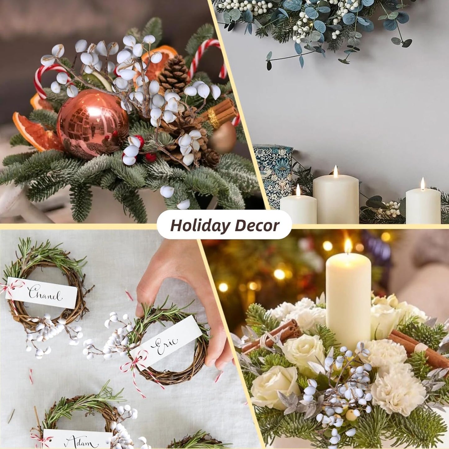 220g 17" 2 Tallow Berries Dried Christmas Decor- Natural Stem Wedding Floral Decor, White Holly Tallow Berries, Bundles