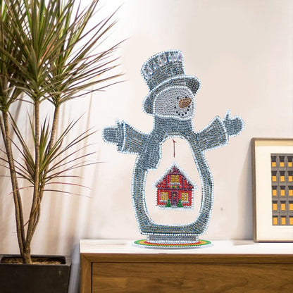 YEESAM ART Snow Man and House Tabletop Diamond Art Kits, 3D Crystal Painting Kit Special Shape Drills Rhinestones Desk Top Ornaments 11inch Luminous Table Top Kinetic Art