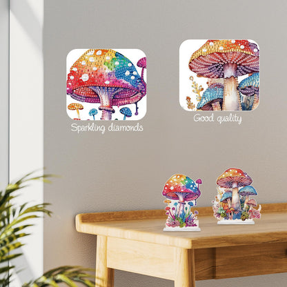 antor 2 Pcs Mushroom Diamond Art Tabletop Ornaments, 5D Acrylic Crystal Diamond Painting Desktop Kits for Adults, DIY Special Shaped Diamond Art Desk Decorations for Home Office, Desktop Crafts Gifts