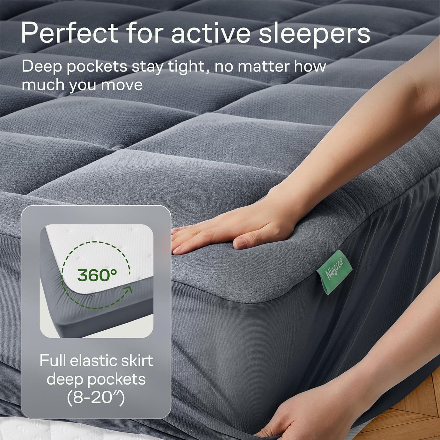 Niagara Sleep Solution Queen Size Mattress Topper - Ultra Soft Bamboo Pillow Top for Back Pain Relief | Naturally Cooling, Gray