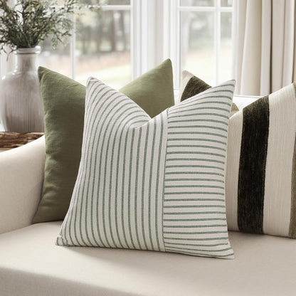 20x20, Set 2, YCOLL Farmhouse Pillow Covers Modern Accent Square Throw Pillow Covers of Olive Green and Beige Striped