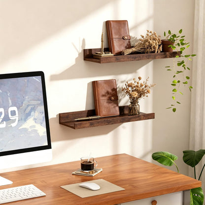 Upsimples Floating Wall Shelves - Set of 6 Decorative Wood Shelves for Bedroom, Living Room, Kitchen | Brown