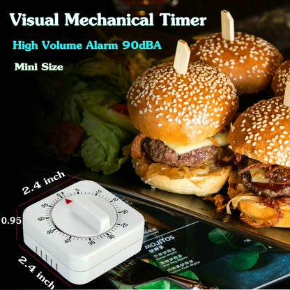 Square 60 Minute Mechanical Kitchen Timer, Easy to Use Visual Cooking Timer with Strong Magnet and Loud Alarm, Manual Countdown Timer for Classroom, Home, Study and Cooking (2 Pack)