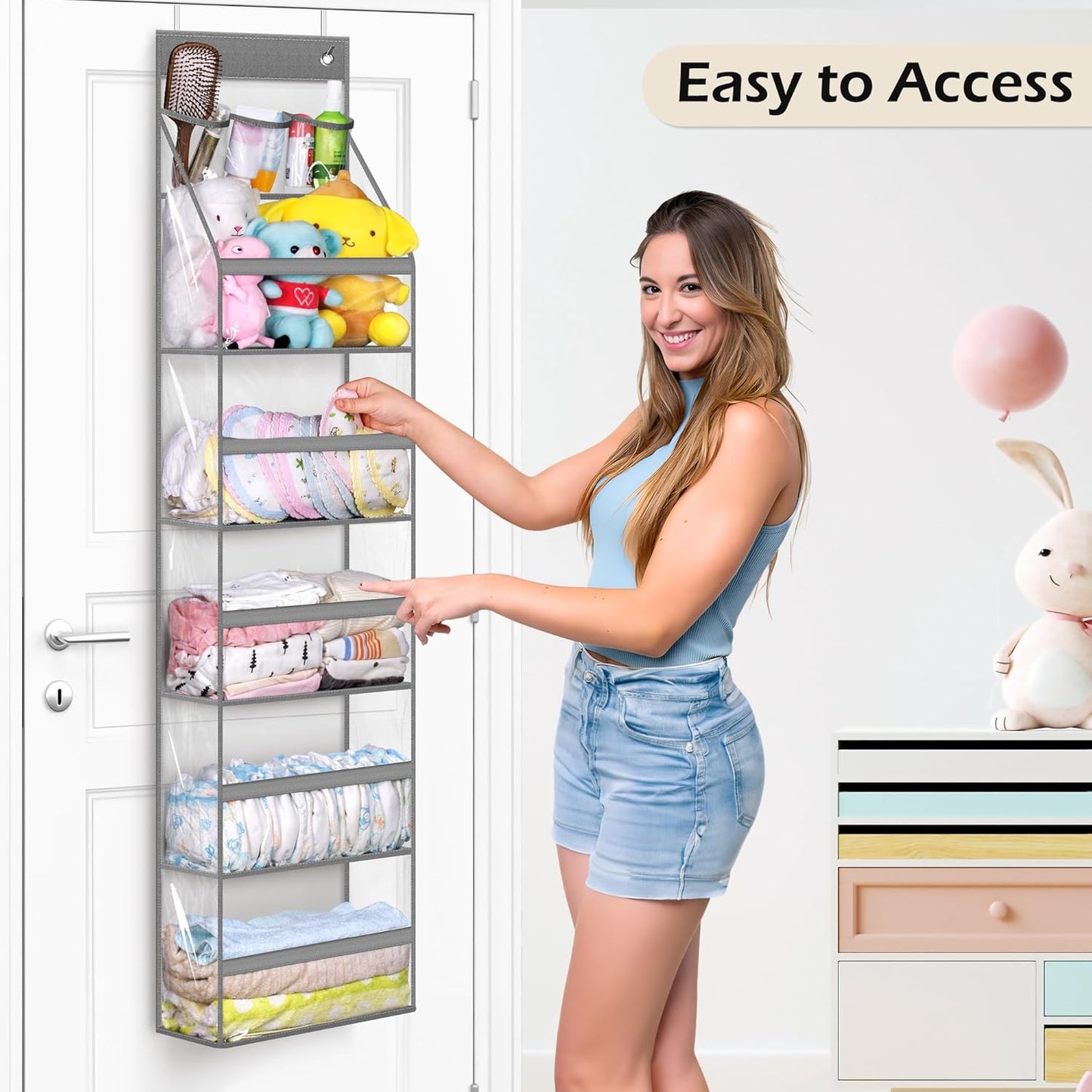 MISSLO Full Clear PVC Over the Door Organizer, Hanging Closet Storage with 5 Large Pockets for Bathroom & Bedroom
