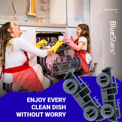 BlueStars WD28X27241 Dishwasher Rack Carrier & Roller Kit, Exact Fit for GE Dishwashers Lower Rack Wheels Assembly