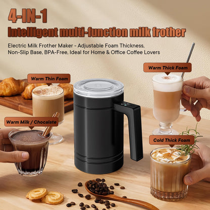 Milk Frother, 4-in-1 Milk Frother and Steamer, Large capacity Electric Milk Steamer, Automatic Cold and Hot Foam maker for Lattes, Cappuccinos at home