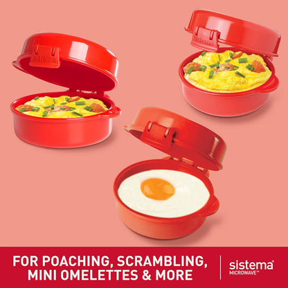 270 ml 1 Count Sistema Easy Eggs Microwave Egg Cooker Egg Poacher with Steam Release Vent BPA-Free Red