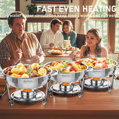 Chafing Dishes for Buffet 4 Pack, 5 QT Round Chafing Dishes for Buffet [Transparent Glass Cover] Stainless Steel Chafing Dish Buffet Set for Any Party