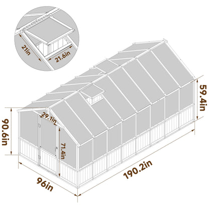 BlueWish 8x16FT Wood Greenhouse, Greenhouses with Cedar Frame, 6MM Thick Polycarbonate Panel, Wooden Green House with Adjustable Vent, Greenhouse for Outdoor, Patio, Garden, Backyard