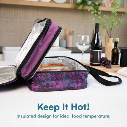 VP Home Double Casserole Insulated Travel Food Containers Carry Bag - Henna Tattoo Design for Trip Birthday Party, Mother's Day, Grocery Store, Supermarket, Outdoor Picnic, and More - Lunch Bag