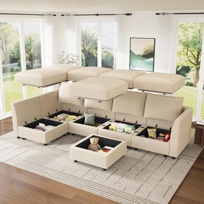 HONBAY Modular Sectional Sofa L Shaped Sectional Couch with Storage, Convertible Couches for Living Room - Beige