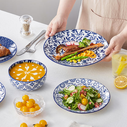 vancasso SELENE Plates and Bowls Set for 4, 12 Pieces Dinnerware Sets, Mircowave and Dishwasher Safe Dishes Set, Porcelain Blue Dinnerware
