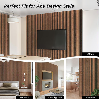 Smartstandard 2 Pack 105.9" x 12.6" Wood Slat Wall Panels, Soundproof Wooden Wall Panels, 3D Fluted Wood Panels for Interior Wall Decor, Classic Brown
